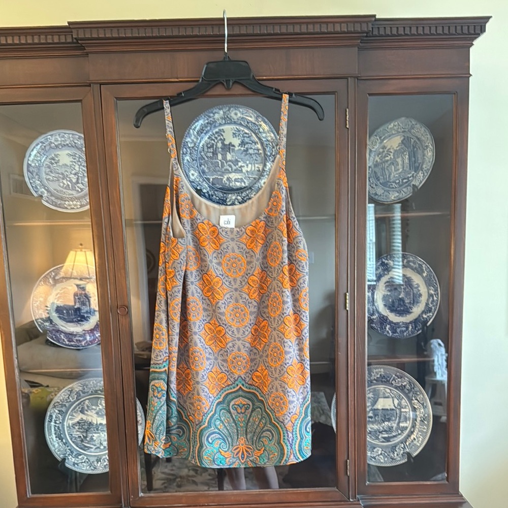 Cabi Orange And Teal Patterned Blouse - image 1